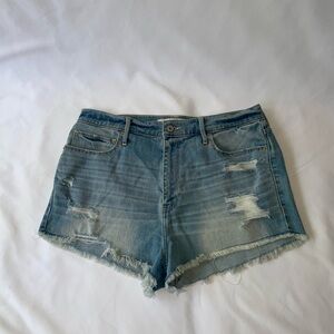 Abercrombie & Fitch Light Blue Distressed Denim Shorts
